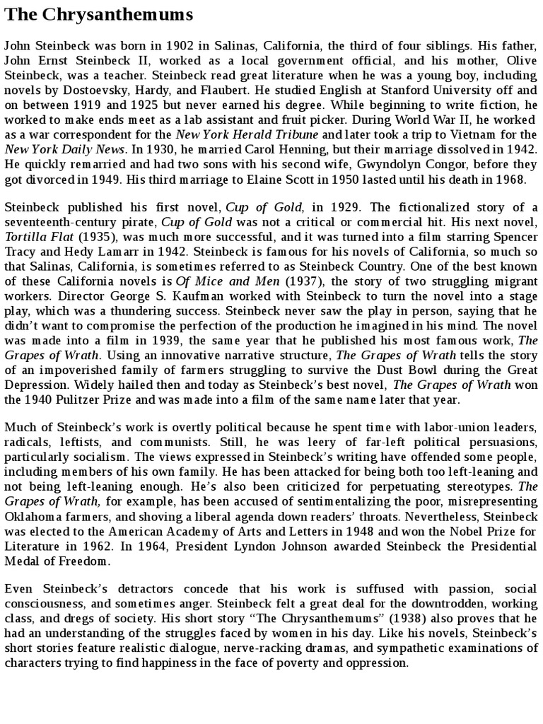 Chrysanthemums, The SparkNotes Download Free PDF John Steinbeck