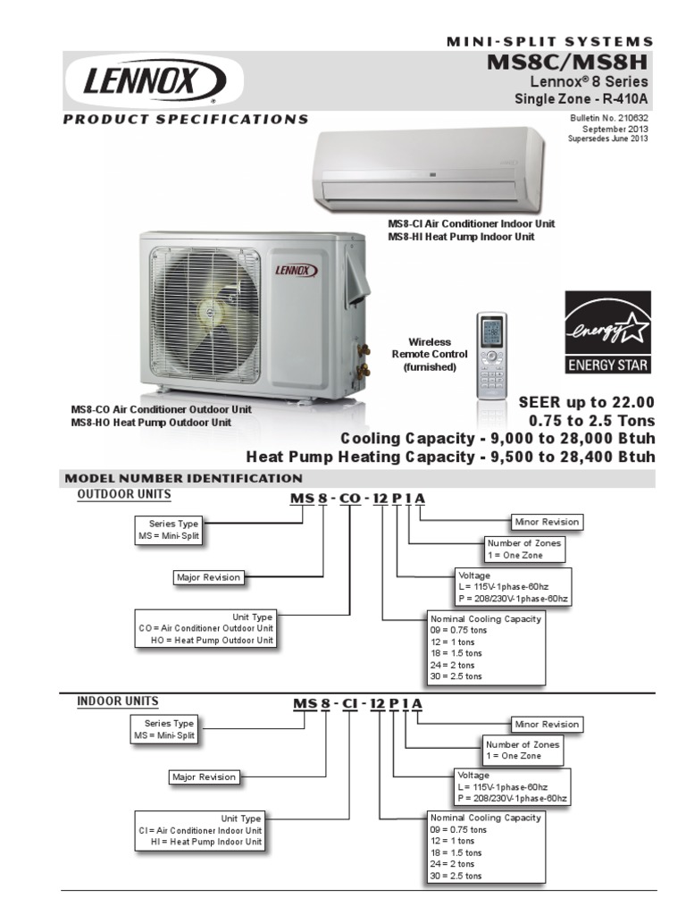 Lennox MS8H Mini Split Heat Pump Specs Heat Pump Air Conditioning