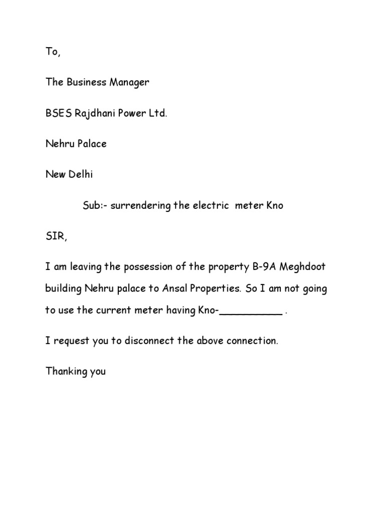 Surrender of Electricity Meter PDF