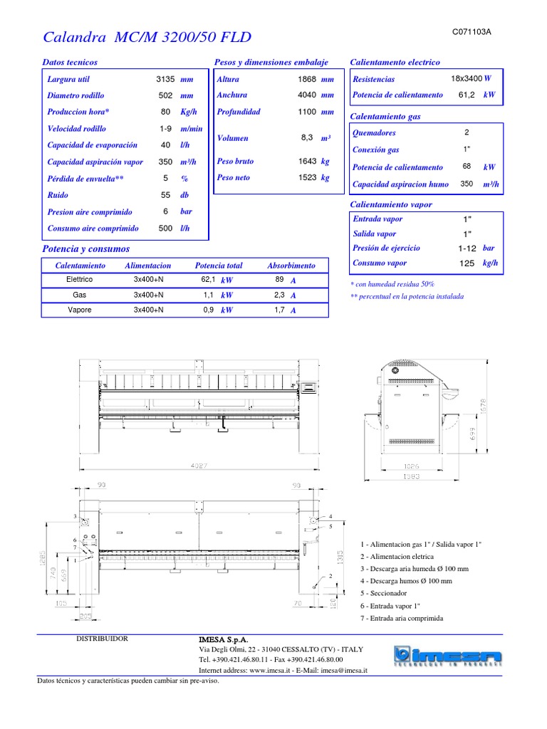 Datos Técnicos de Calandra MC/M 3200/50 FLD | PDF