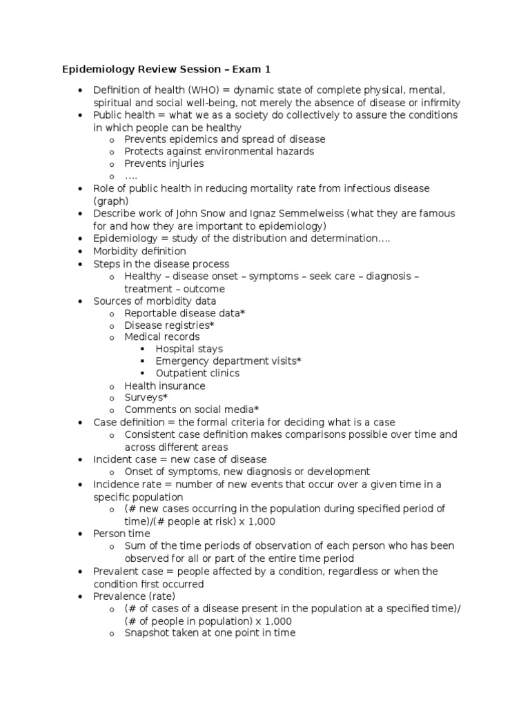 Epidemiology Exam 1 Overview and Concepts | PDF | Survey Methodology ...