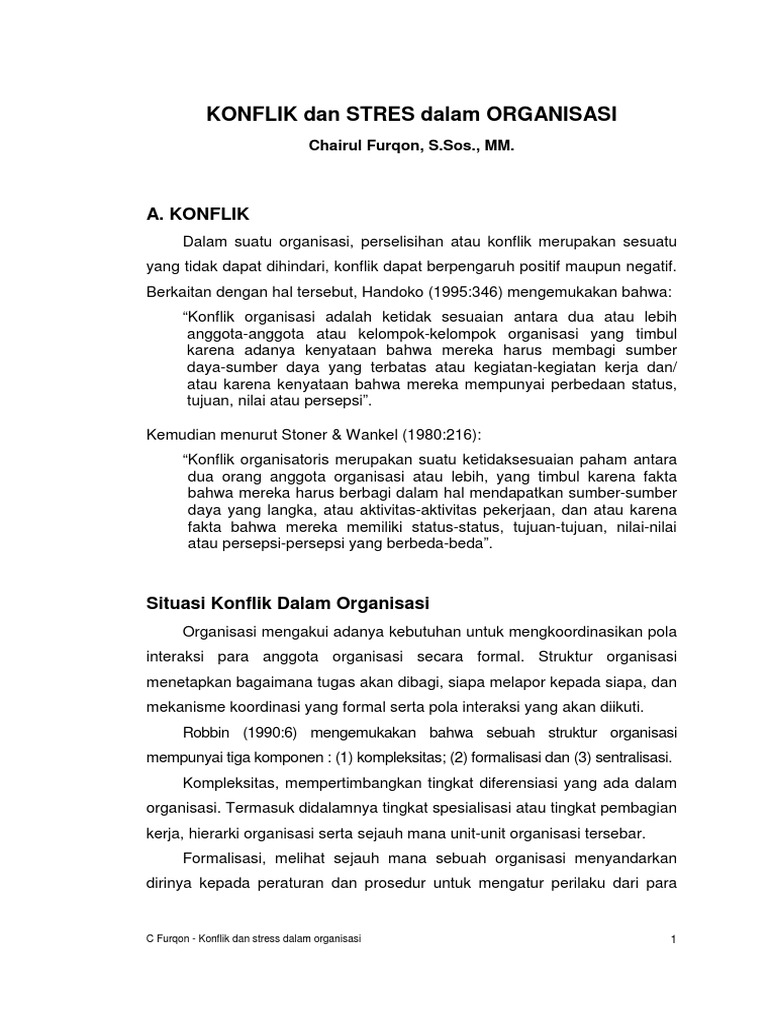 Konflik Dan Stres Dalam Organisasi
