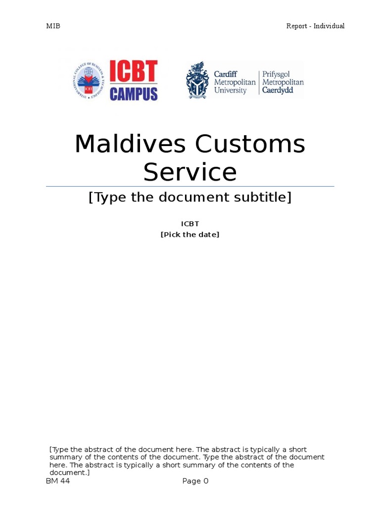 Maldives Customs Service (Type The Document Subtitle) PDF Cloud