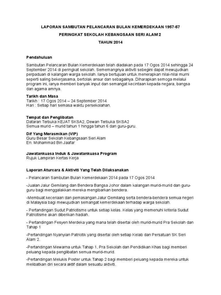 Laporan Sambutan Pelancaran Bulan Kemerdekaan 1957  PDF