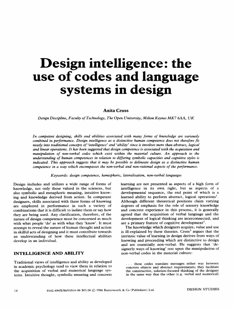 Design Intelligence The Use of Codes and Language Systems in Design ...