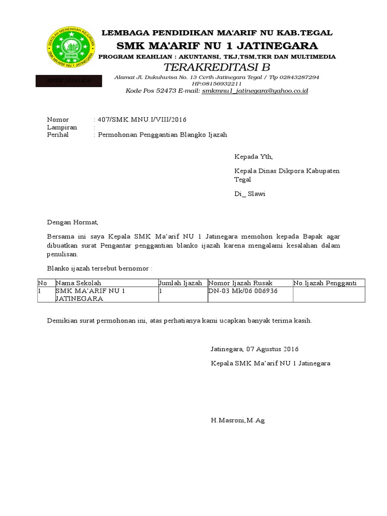 Permohonan Blangko Ijazah Baru Pdf