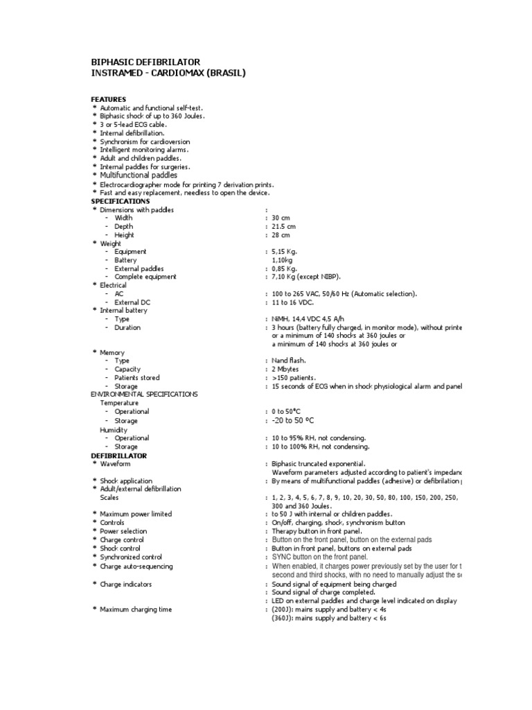 Instramed Cardiomax Defibrillator Overview | PDF | Electricity ...
