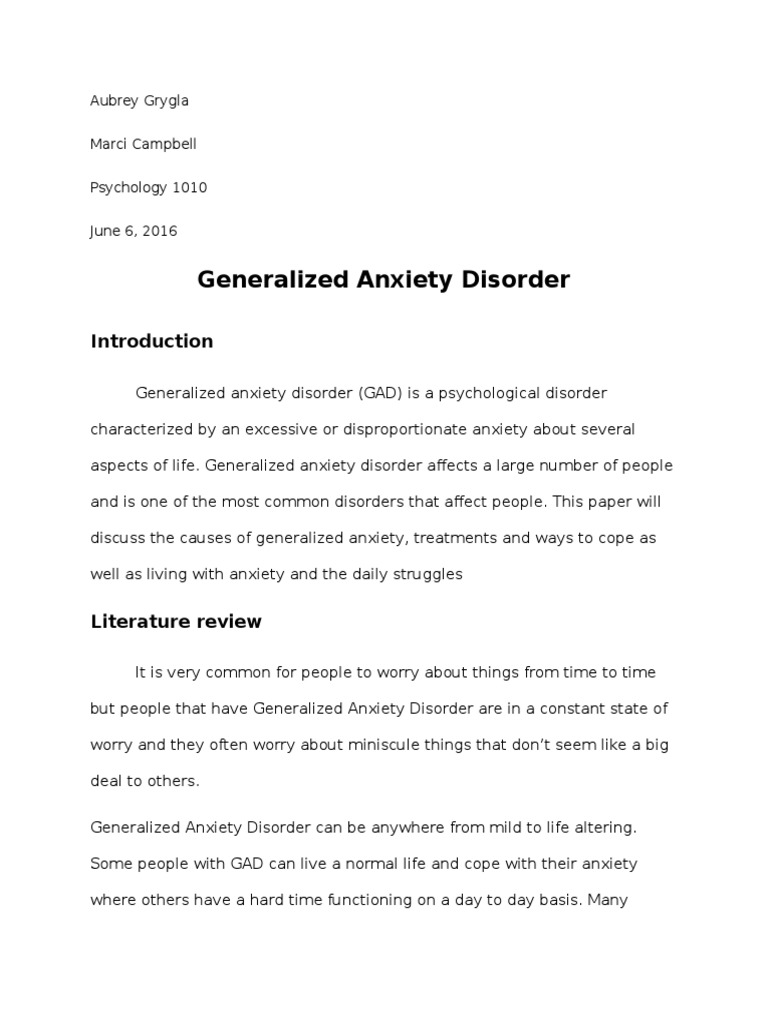 introduction for anxiety disorder research paper