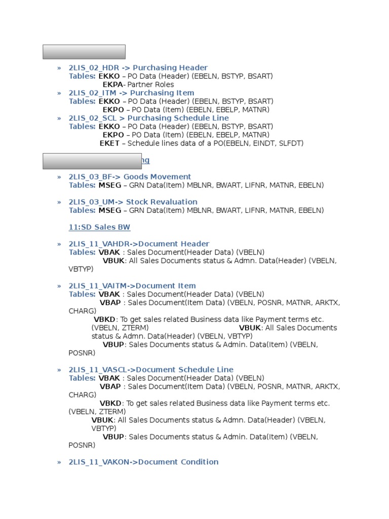 SAP BW Data Source Tables Overview | PDF | Business Economics | Economies