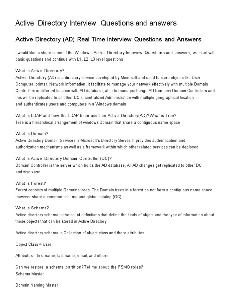 Active directory interview questions and answers pdf