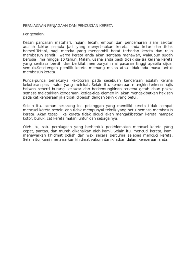 Perniagaan Penjagaan Dan Pencucian Kereta  PDF