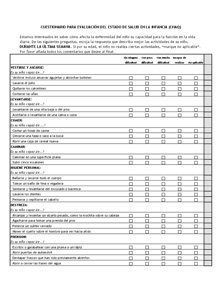 Cuestionario CHAQ para Salud Infantil | PDF | Salud y bienestar | Medicina