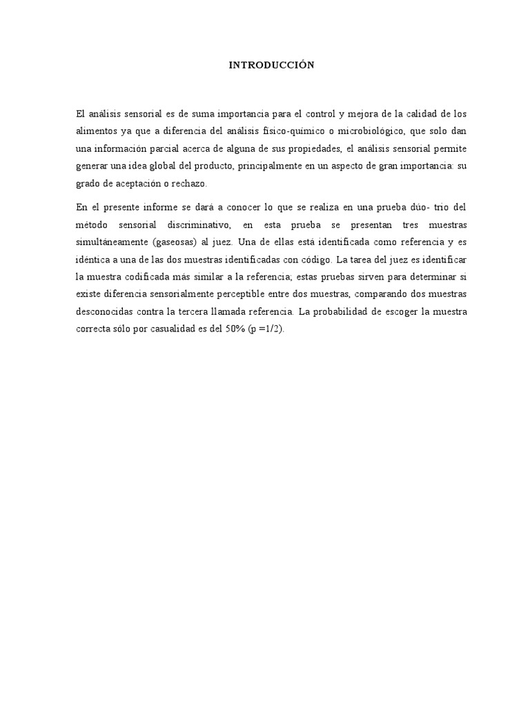 Analisis de Prueba Duo-Trio en Gaseosas | PDF | Gusto | Refresco