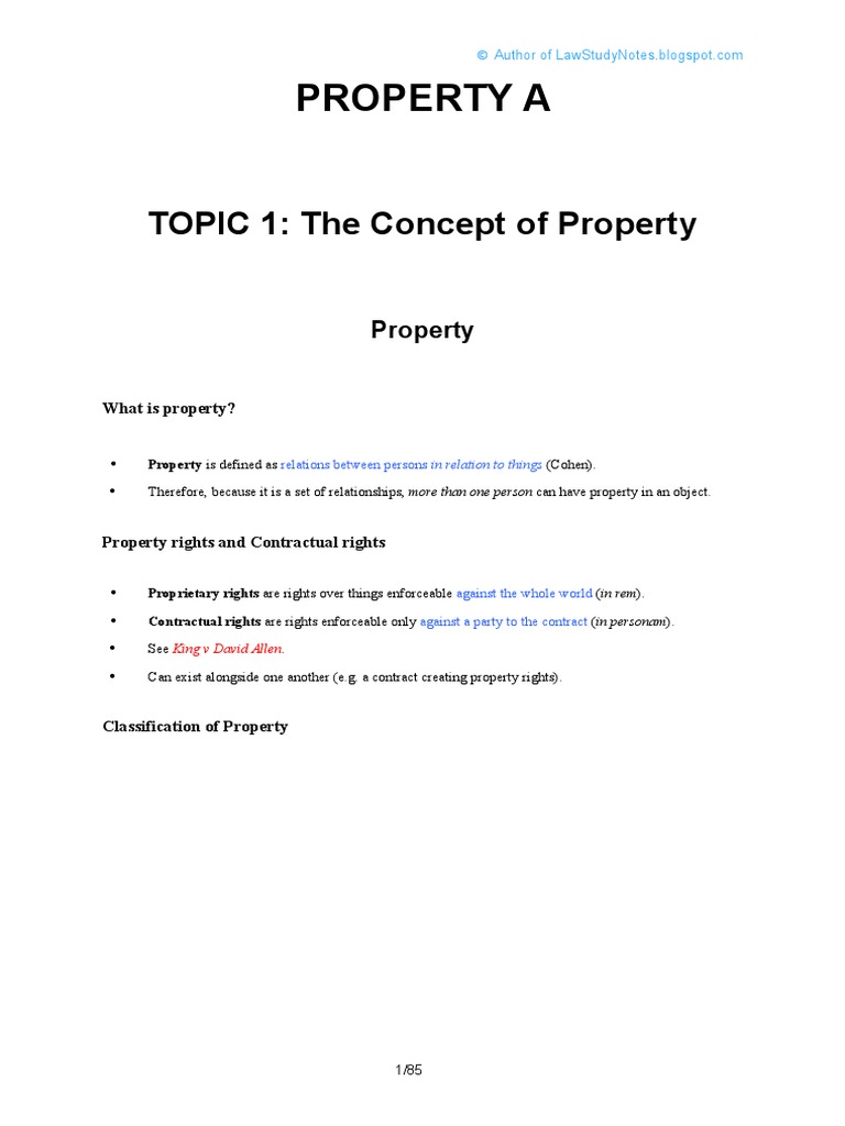 Law3401 Property Law A Notes | PDF | Lease | Leasehold Estate