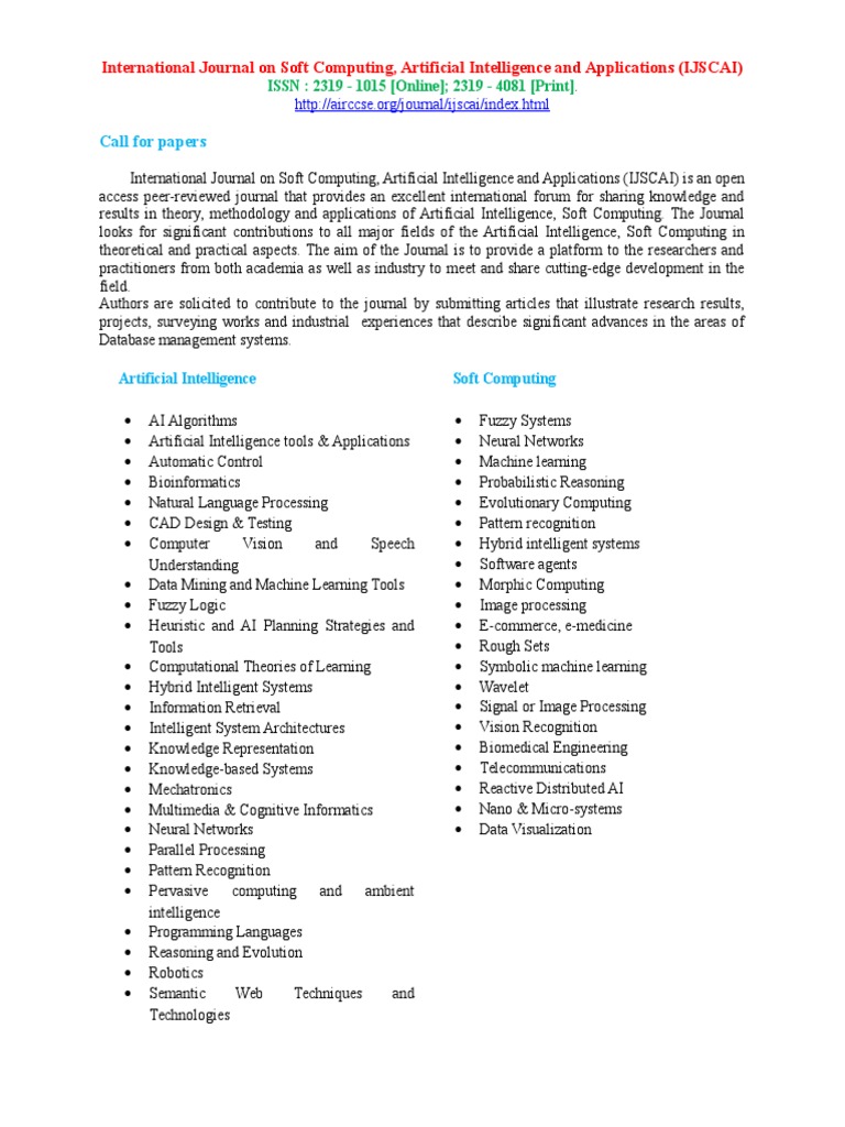 AI & Soft Computing Research Call | PDF | Artificial Intelligence ...