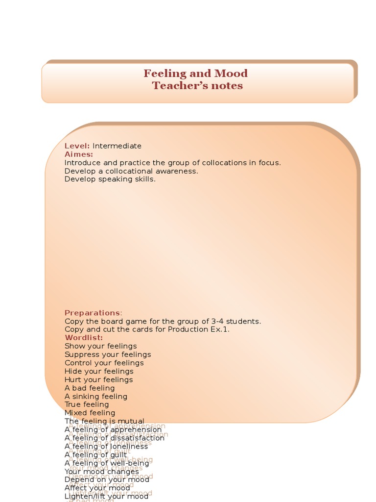 Collocations of Feelings and Moods | PDF | Verb | Adjective