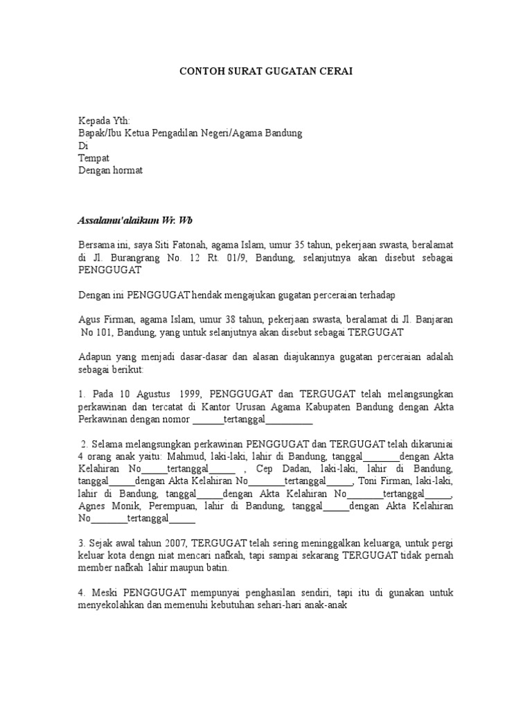 Download 63+ Contoh Surat Gugatan Cerai Terbaik Gratis