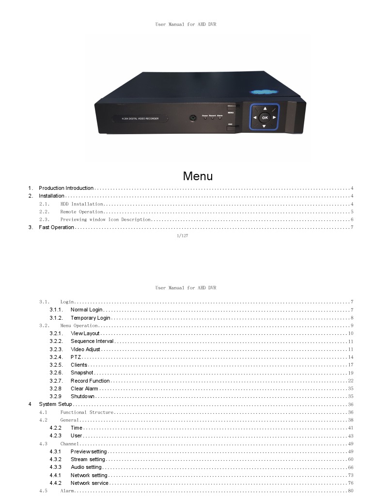 Ahd DVR User Manual Digital Video Recorder Video