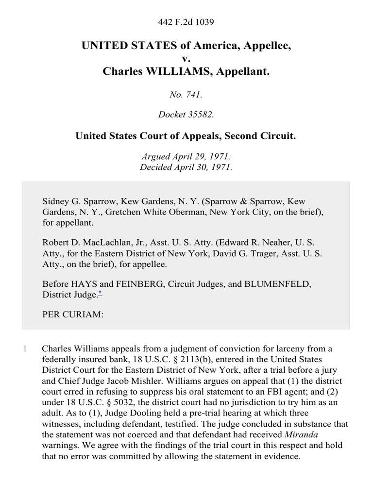 United states v charles williams 442 f 2d 1039 2d cir 1971 pdf