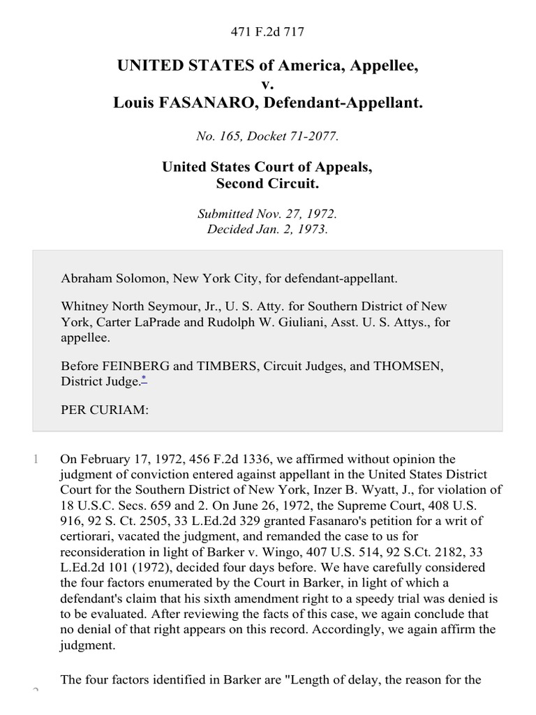 United States v. Louis Fasanaro, 471 F.2d 717, 2d Cir. (1973) PDF