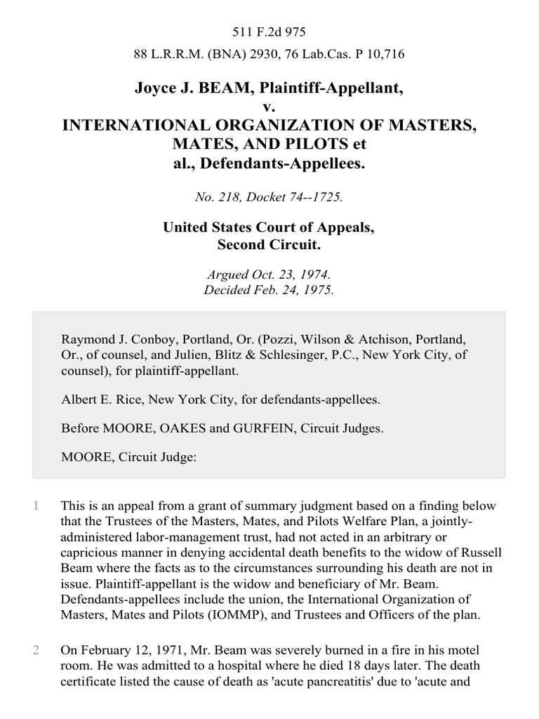 Joyce J. Beam v. International Organization of Masters, Mates, and