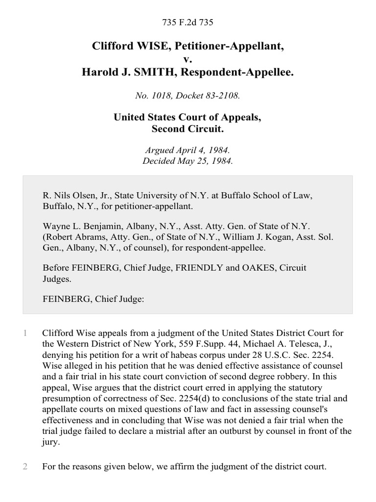 Clifford Wise v. Harold J. Smith, 735 F.2d 735, 2d Cir. (1984) PDF