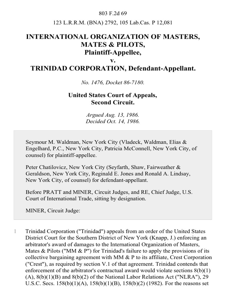 International Organization of Masters, Mates & Pilots v. Trinidad Corporation, 803 F.2d 69, 2d