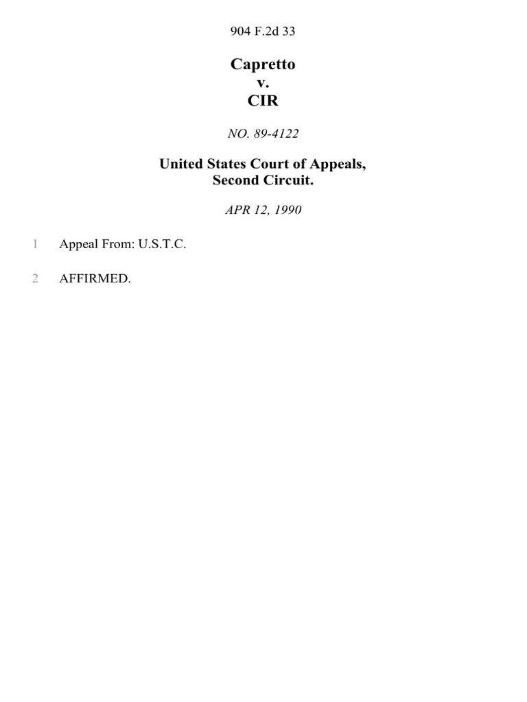 Capretto v cir 904 f 2d 33 2d cir 1990 pdf