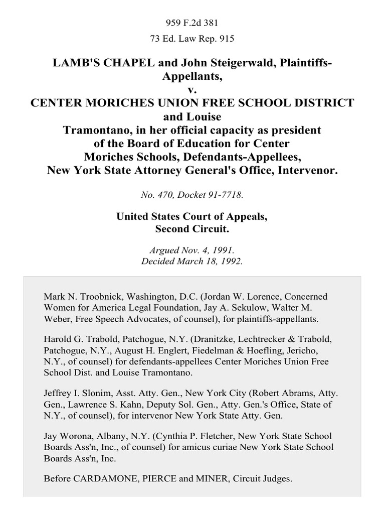 Lamb's Chapel and John Steigerwald v. Center Moriches Union Free School