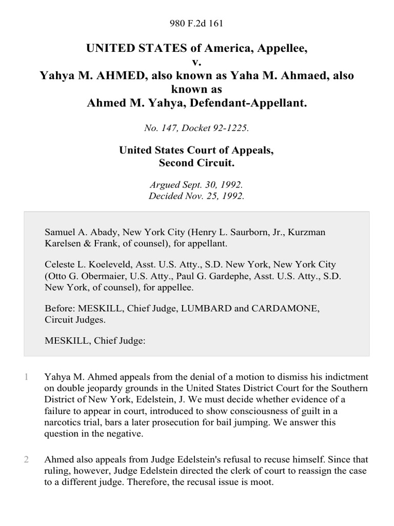 Double Jeopardy Appeal: U.S. v. Ahmed | PDF | Double Jeopardy | Double ...