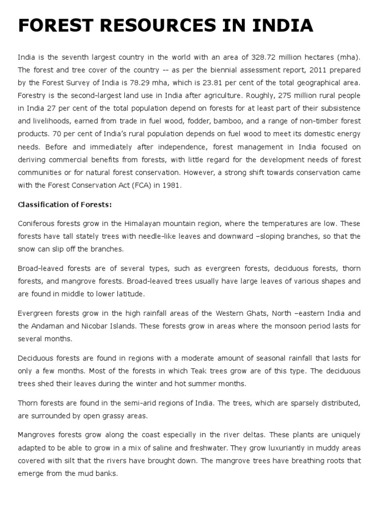 Forest Resources in India | PDF | Forests | Trees