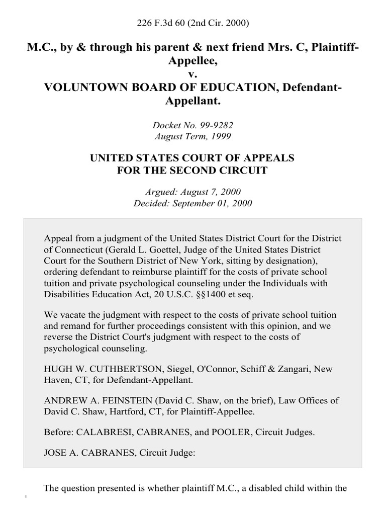 M.C., by & Through His Parent & Next Friend Mrs. C v. Voluntown Board