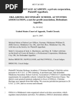 Christian Heritage Academy, A Private Corporation v. Oklahoma Secondary School Activities Association, A Not-For-Profit Association, 483 F.3d 1025, 2d Cir. (2007)