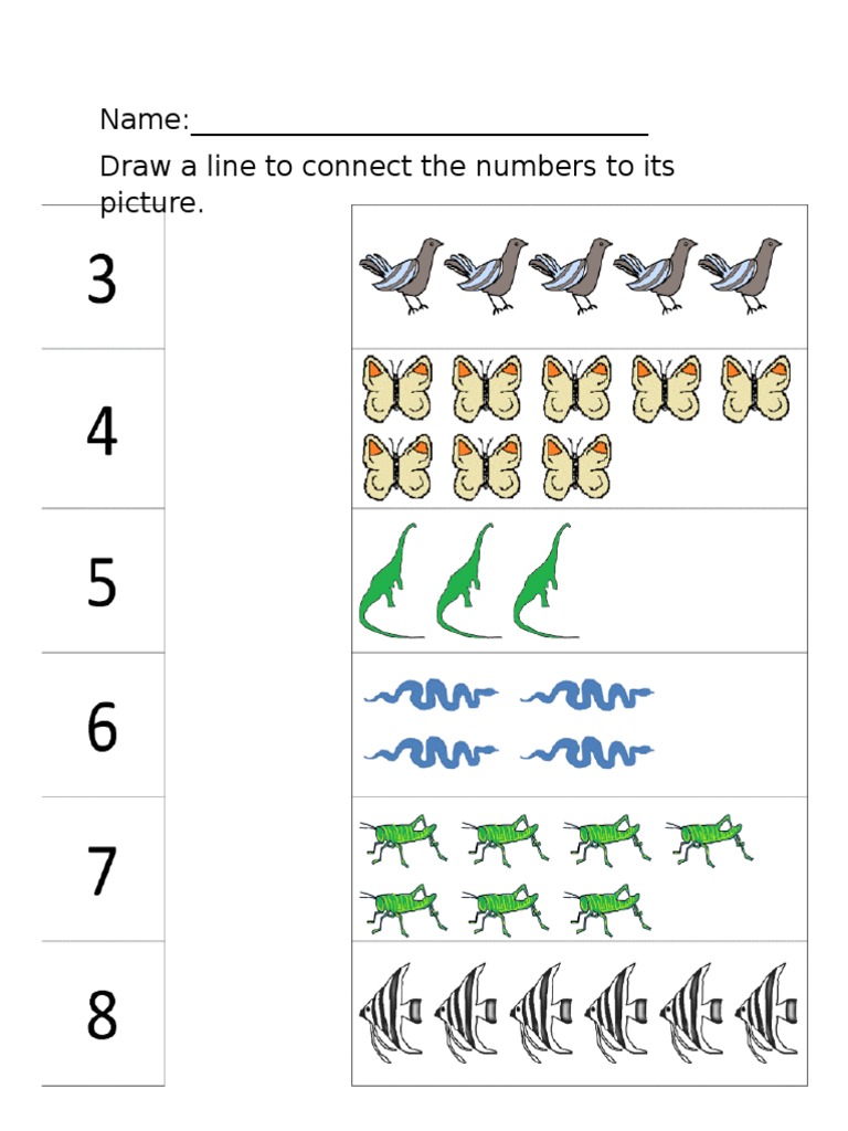 Name: - Draw A Line To Connect The Numbers To Its Picture | PDF | Games ...