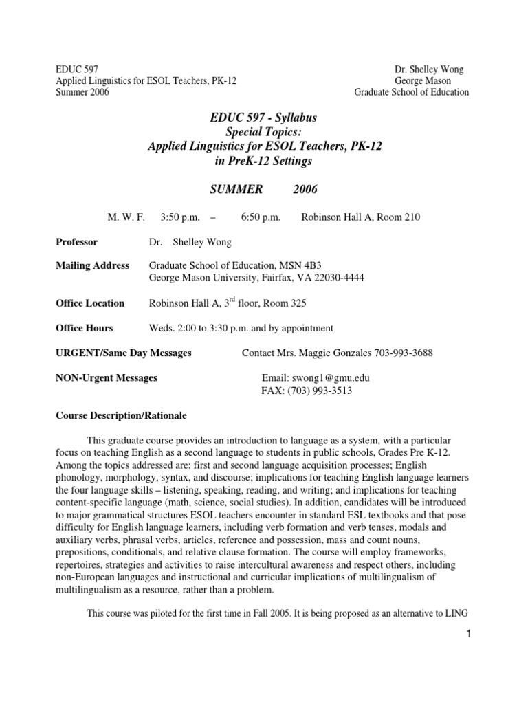 Applied Linguistics for ESOL Teachers | PDF | English As A Second Or ...