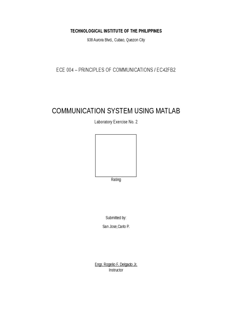 Communication System Using Matlab Ece 004 Principles of