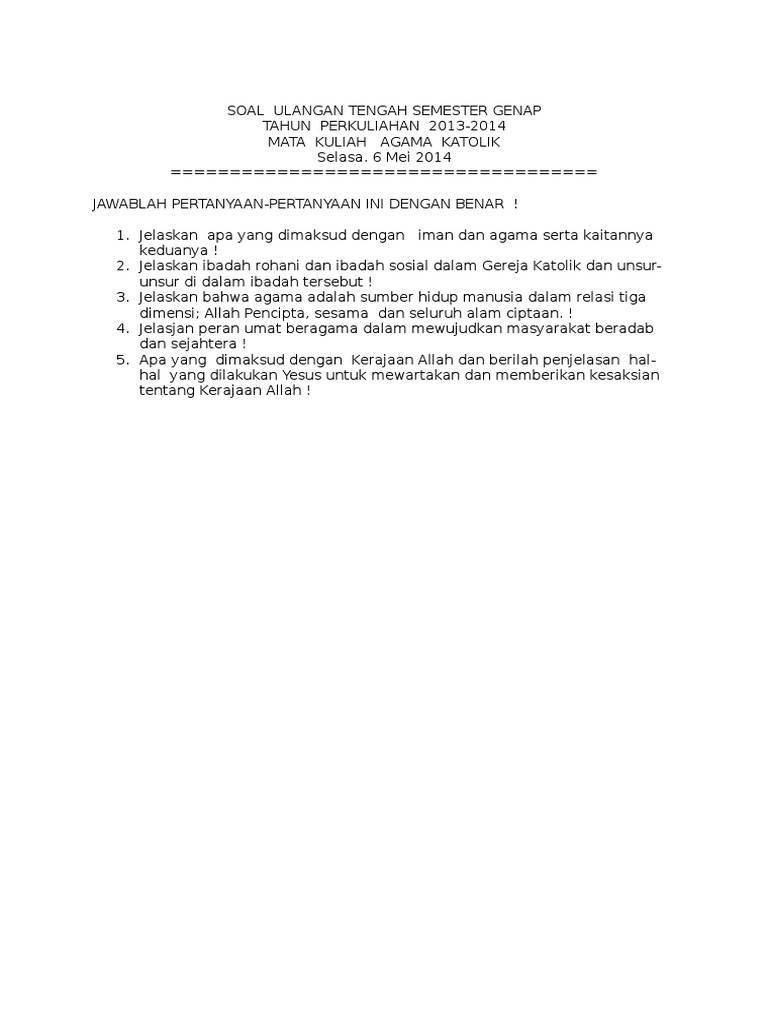 Soal Ag Katolik Pt