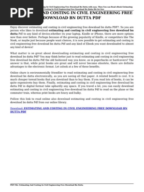 Estimating and Costing in Civil Engineering Free Download Bn Dutta