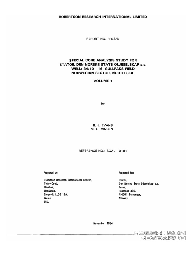 Core Analysis Study: Gullfaks Well 34/10-16 | PDF | Permeability (Earth ...