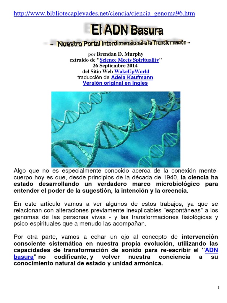El ADN Basura Nuestro Portal A La Transformación | PDF | Genoma humano