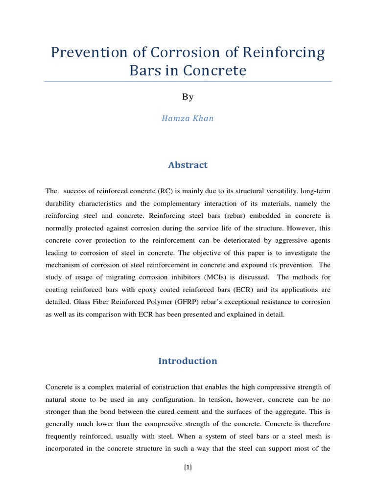 Prevention of Corrosion of Reinforcing Bars in Concrete PDF | PDF ...