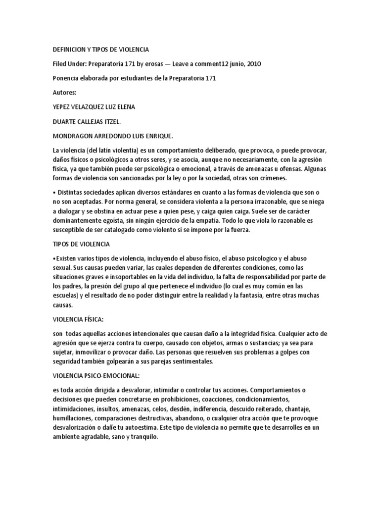 Definición y Tipos de Violencia | PDF | Violencia | Agresión