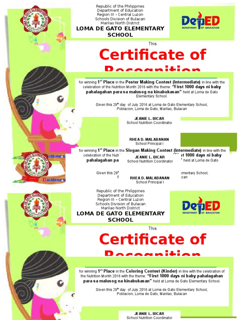 Nutrition Month Certificate Pdf Philippines Further Education