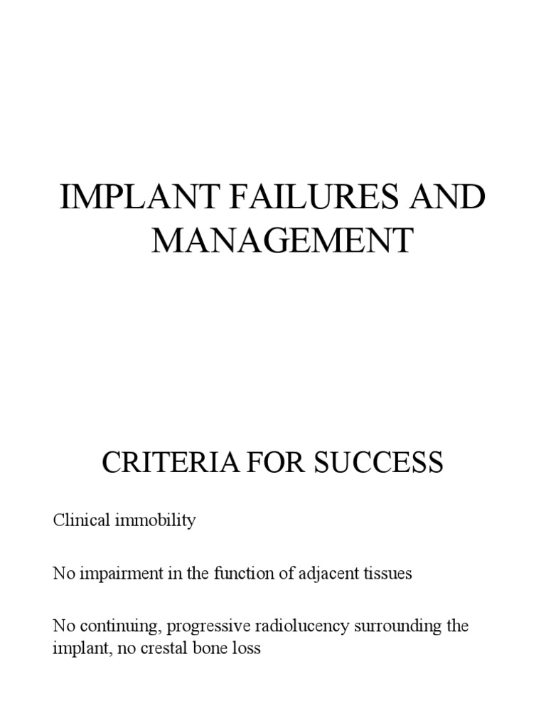 Implant Failures: Diagnosis and Management | PDF | Dental Implant ...