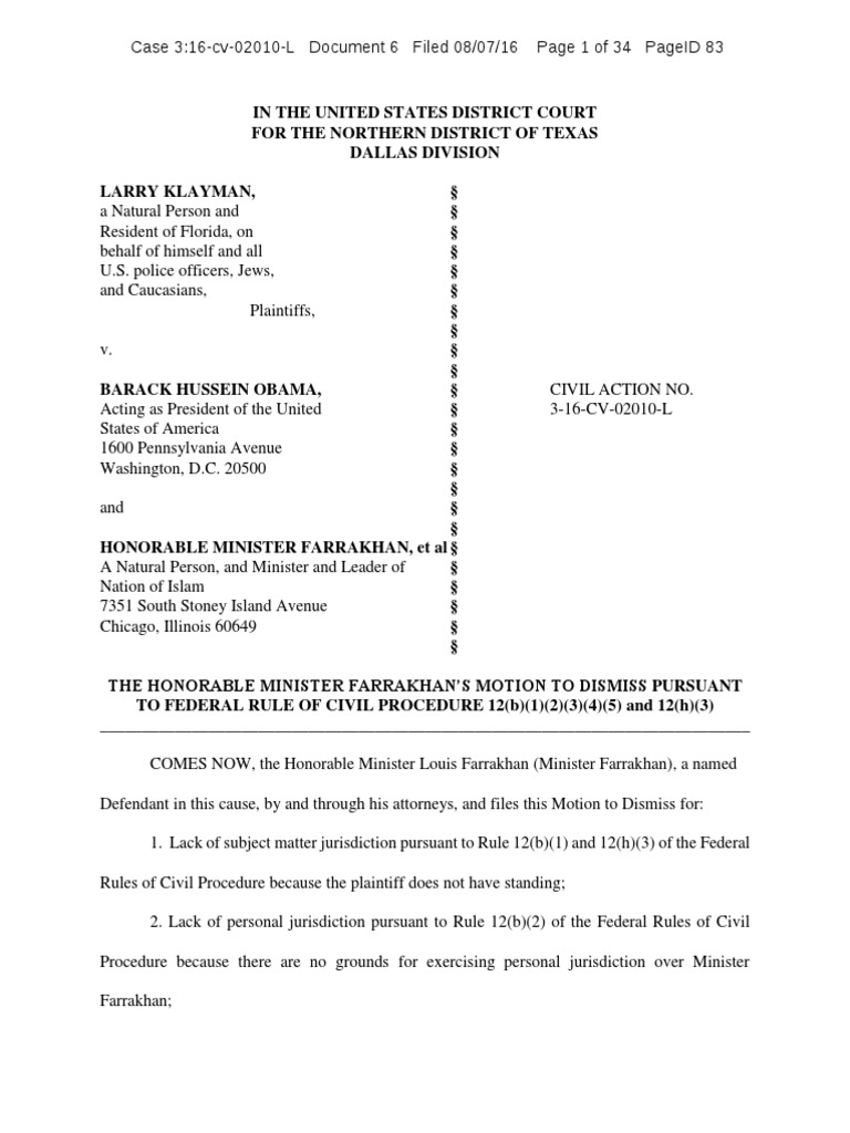 Klayman V Obama Motion To Dismiss PDF Standing (Law) Personal