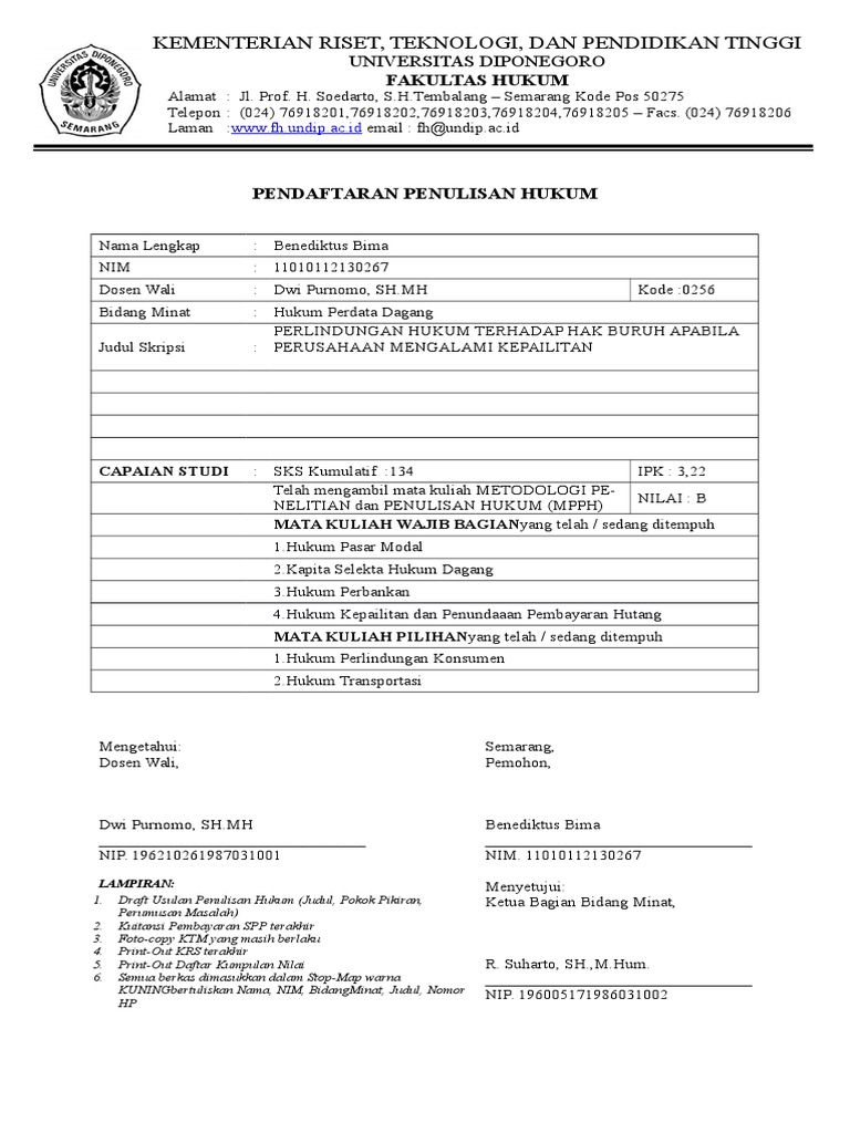 Contoh Form Pendaftaran Penulisan Hukumcover