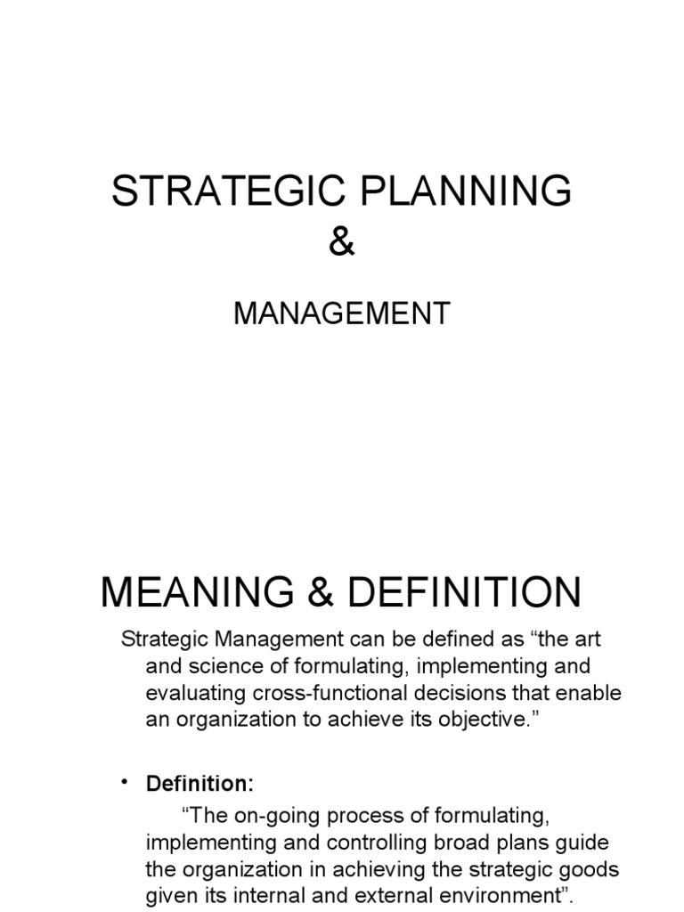 Strategic Management and Planning Guide | PDF | Value Chain | Strategic ...