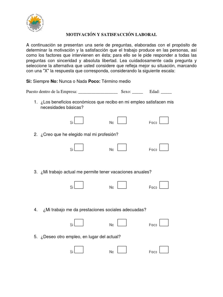 Cuestionario de Motivación Laboral | PDF