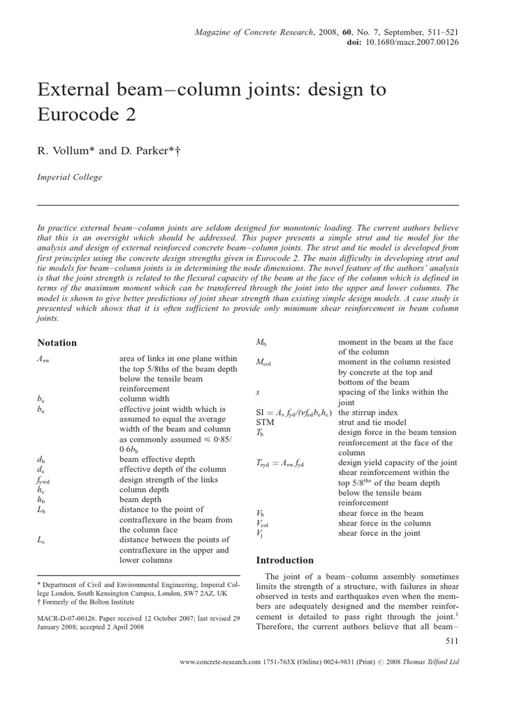 External Beam-Column Joint-Design To Eurocode 2 PDF | PDF | Beam ...