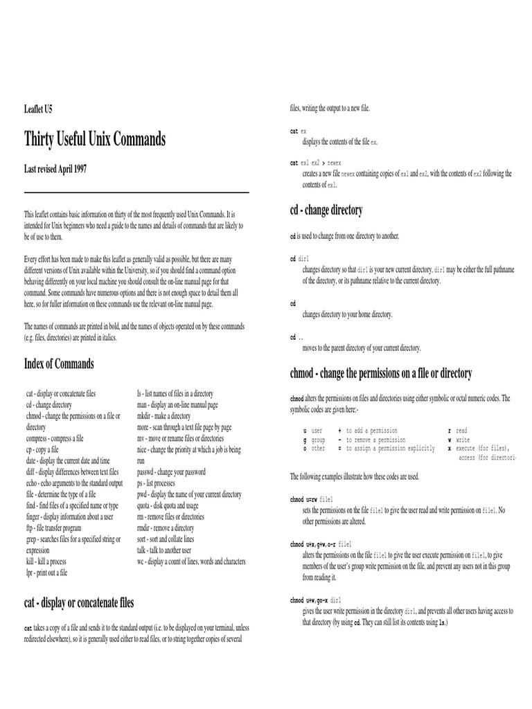 Thirty Useful Unix Commands: CD - Change Directory | PDF